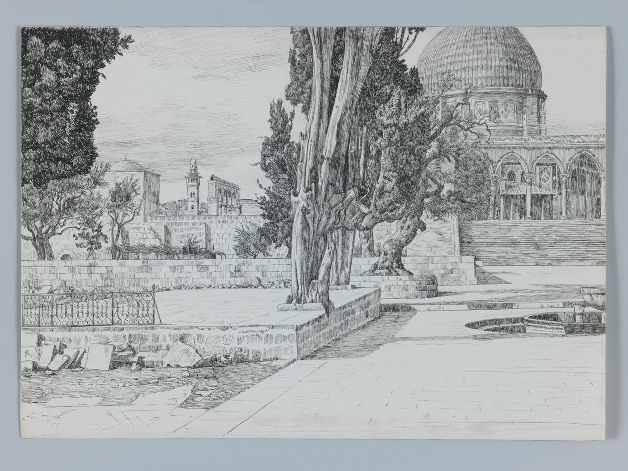 Haram, moskén i Es-Sakrah, illustration från Vår Herre Jesu Kristi liv (penna och bläck på vävt papper) av James Jacques Joseph Tissot