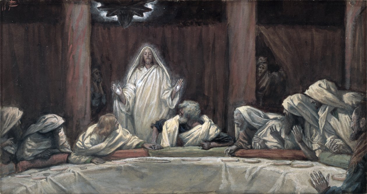 Han visade sig för de elva när de satt vid köttet, illustration från The Life of Christ, c.1884-96 (wc & gouache på kartong) av James Jacques Joseph Tissot