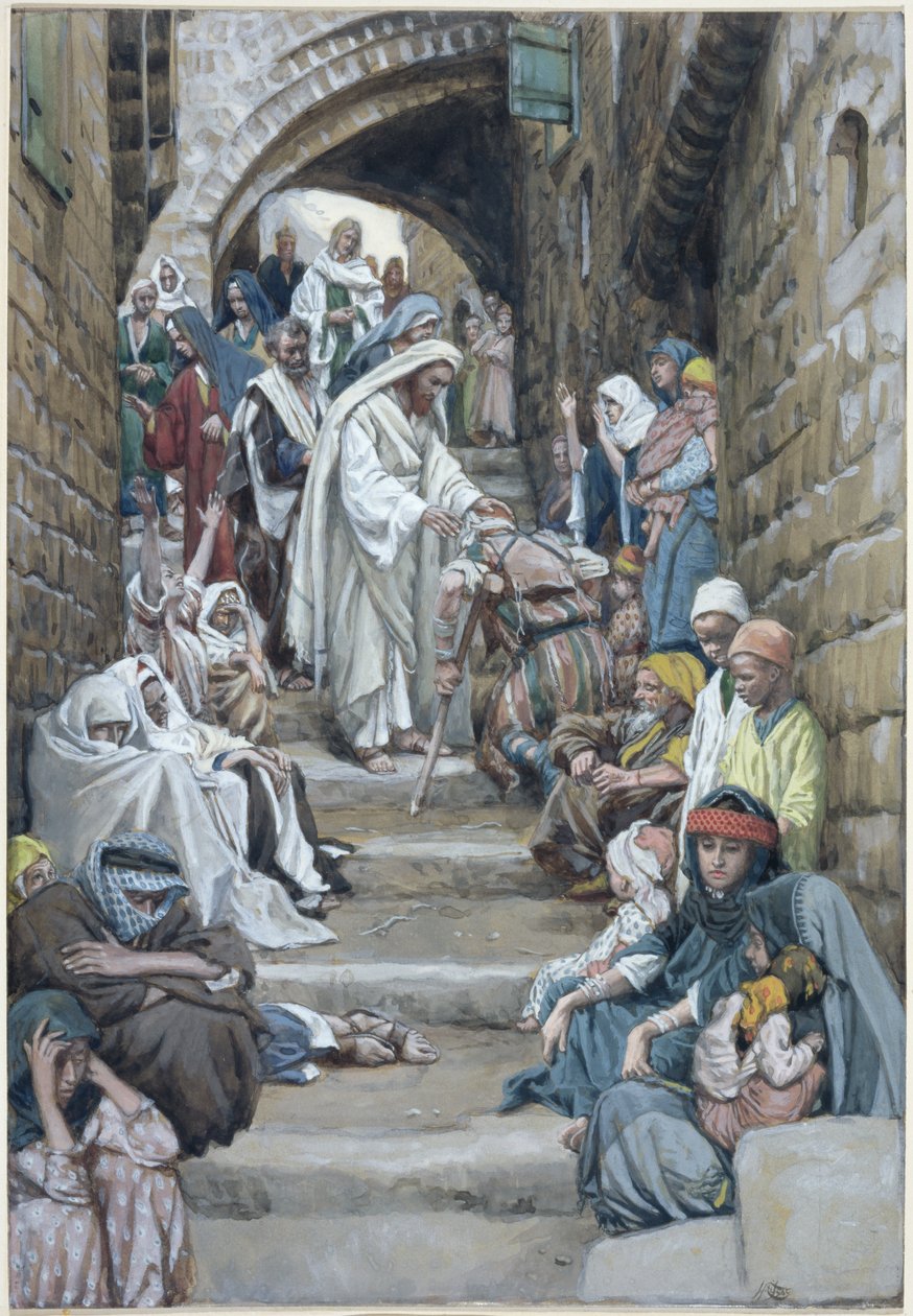 I byarna fördes de sjuka till honom, illustration till The Life of Christ, c.1886-94 (wc & gouache på kartong) av James Jacques Joseph Tissot