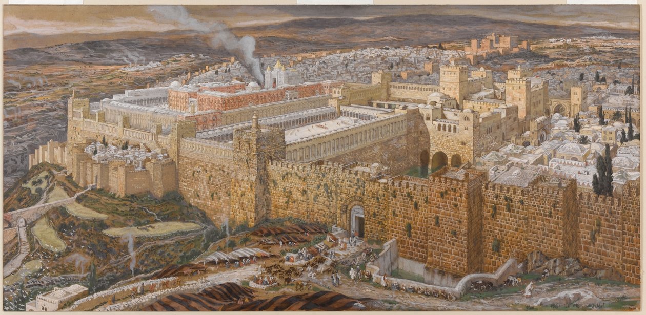 Jerusalem and the Temple of Herodes in Our Lords Time, illustration från The Life of Christ, c.1886-94 (wc & gouache på kartong) (se även 101203) av James Jacques Joseph Tissot