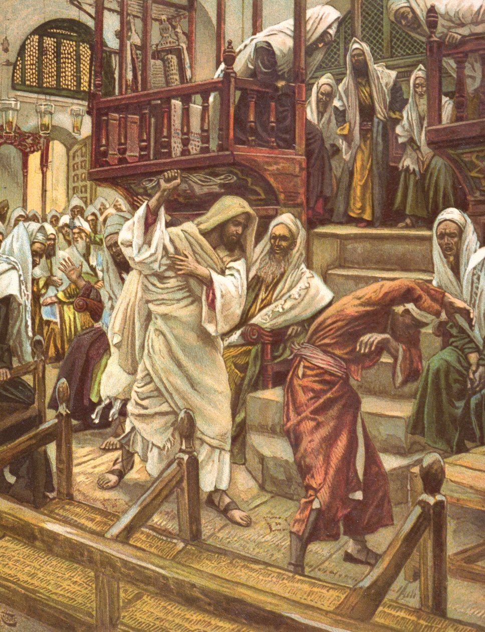 Jesus helar en man besatt av en demon i synagogan, illustration till 