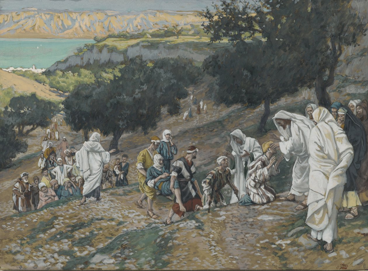Jesus helar de blinda och lama på berget, illustration från Vår Herre Jesu Kristi liv (wc över grafit på papper) av James Jacques Joseph Tissot