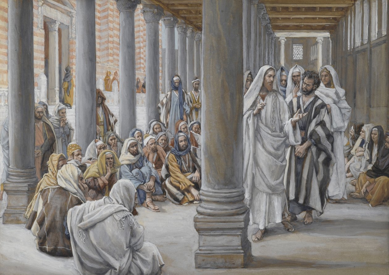Jesus Walks in the Portico of Salomon, illustration från The Life of Our Lord Jesus Christ, 1886-96 (wc över grafit på papper) av James Jacques Joseph Tissot