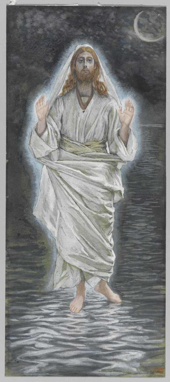 Jesus går på havet, illustration från Vår Herre Jesu Kristi liv (wc över grafit på papper) av James Jacques Joseph Tissot