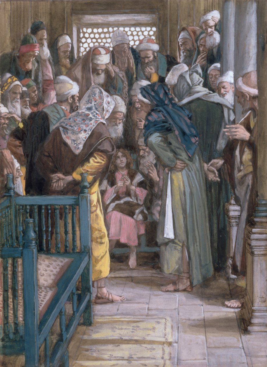 Jesus mitt bland läkarna, illustration till The Life of Christ, c.1886-96 (gouache på kartong) av James Jacques Joseph Tissot