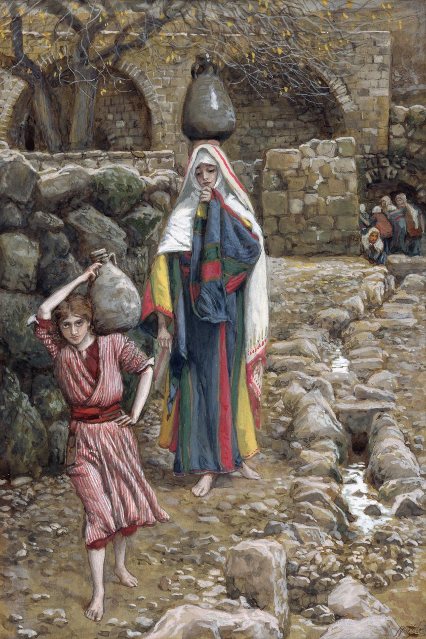 Jesus and His Mother at the Fountain, illustration till The Life of Christ, c.1886-94 (wc & gouache på kartong) av James Jacques Joseph Tissot