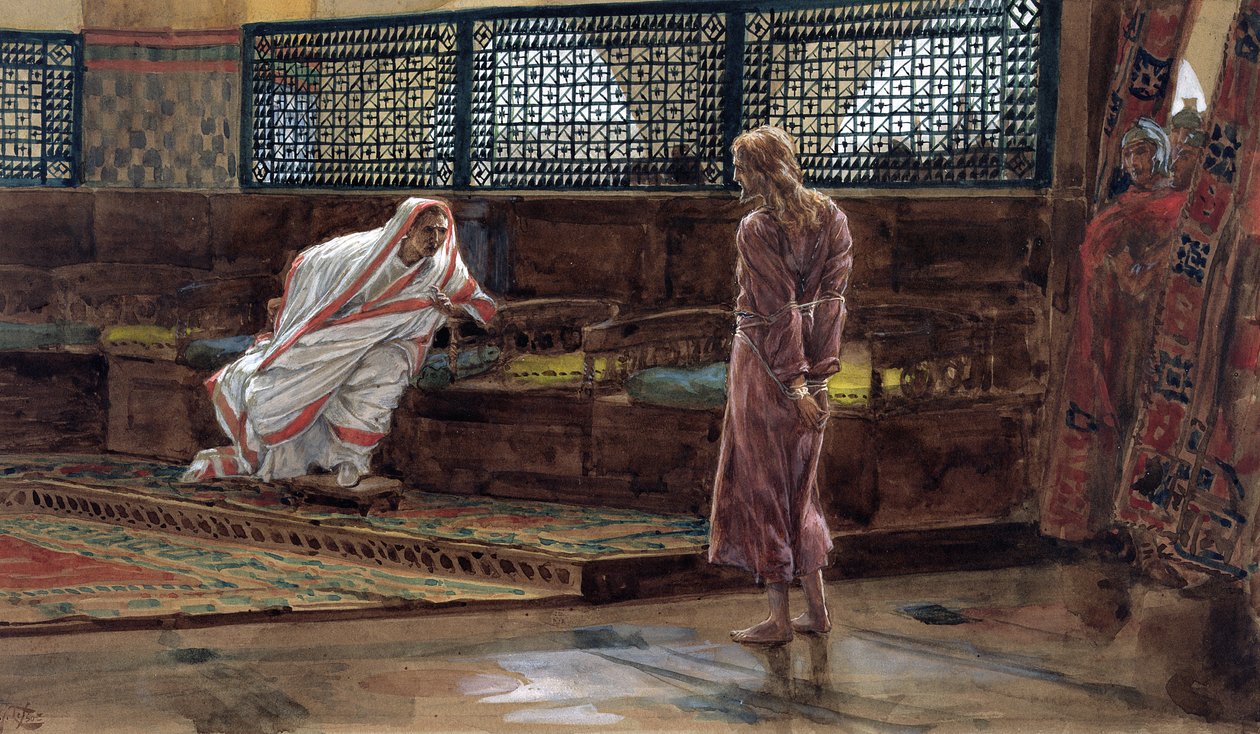 Jesus för första gången före Pilatus, illustration till The Life of Christ, c.1886-94 (wc & gouache på kartong) av James Jacques Joseph Tissot