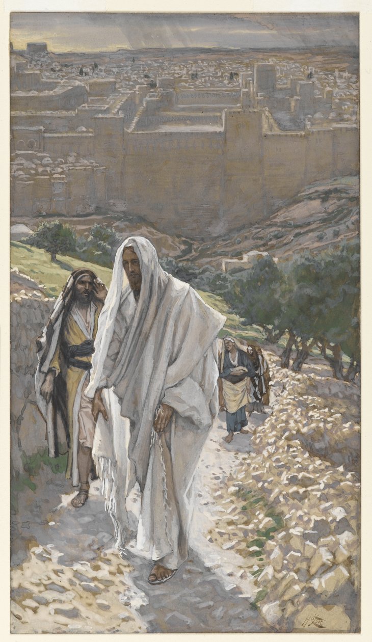 Jesus går på kvällen till Betania, illustration från Vår Herre Jesu Kristi liv, 1886-94 (wc över grafit på papper) av James Jacques Joseph Tissot