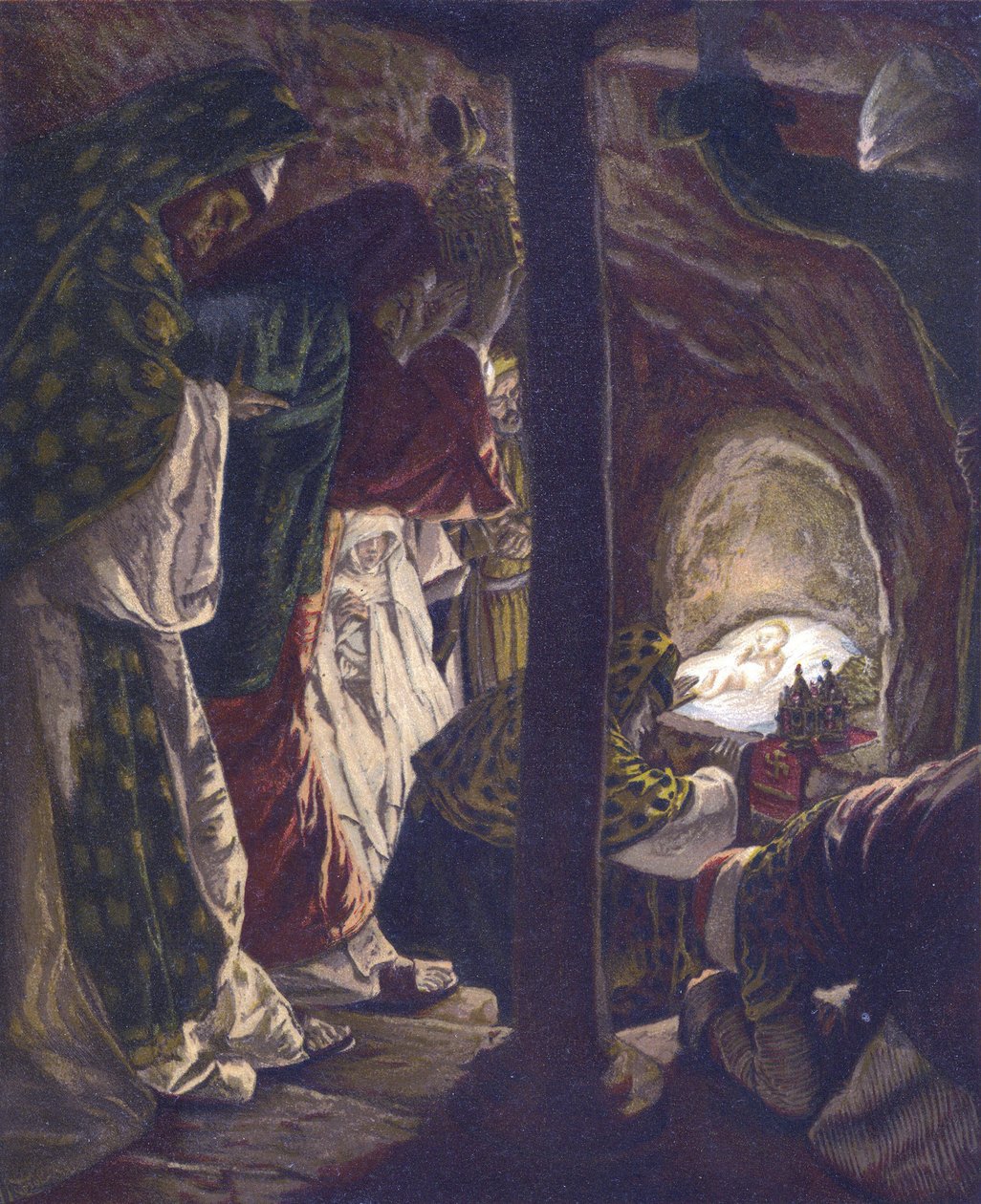 The Adoration of the Magi - från "" The Life of Our Lord Jesus Christ"" - 1899 av James Tissot - La vie de notre seigneur Jesus Christ, av Jacques Joseph (Jacques-Joseph) Tissot dit James Tissot (1836-1902) av James Jacques Joseph Tissot