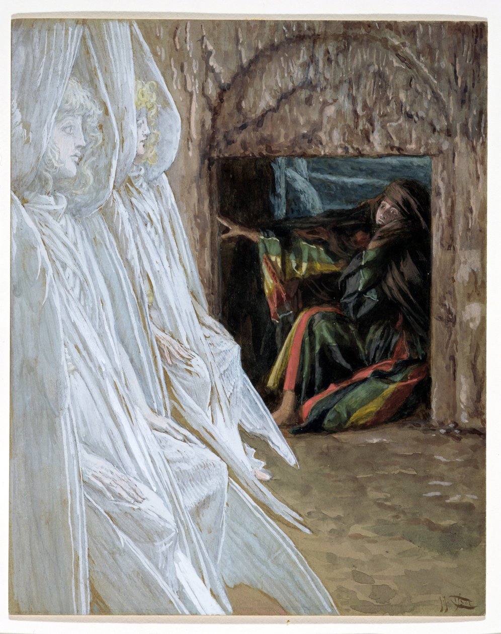 Mary Magdalene Questions the Angels in the Tomb, illustration till The Life of Christ, c.1886-94 (wc & gouache på kartong) av James Jacques Joseph Tissot
