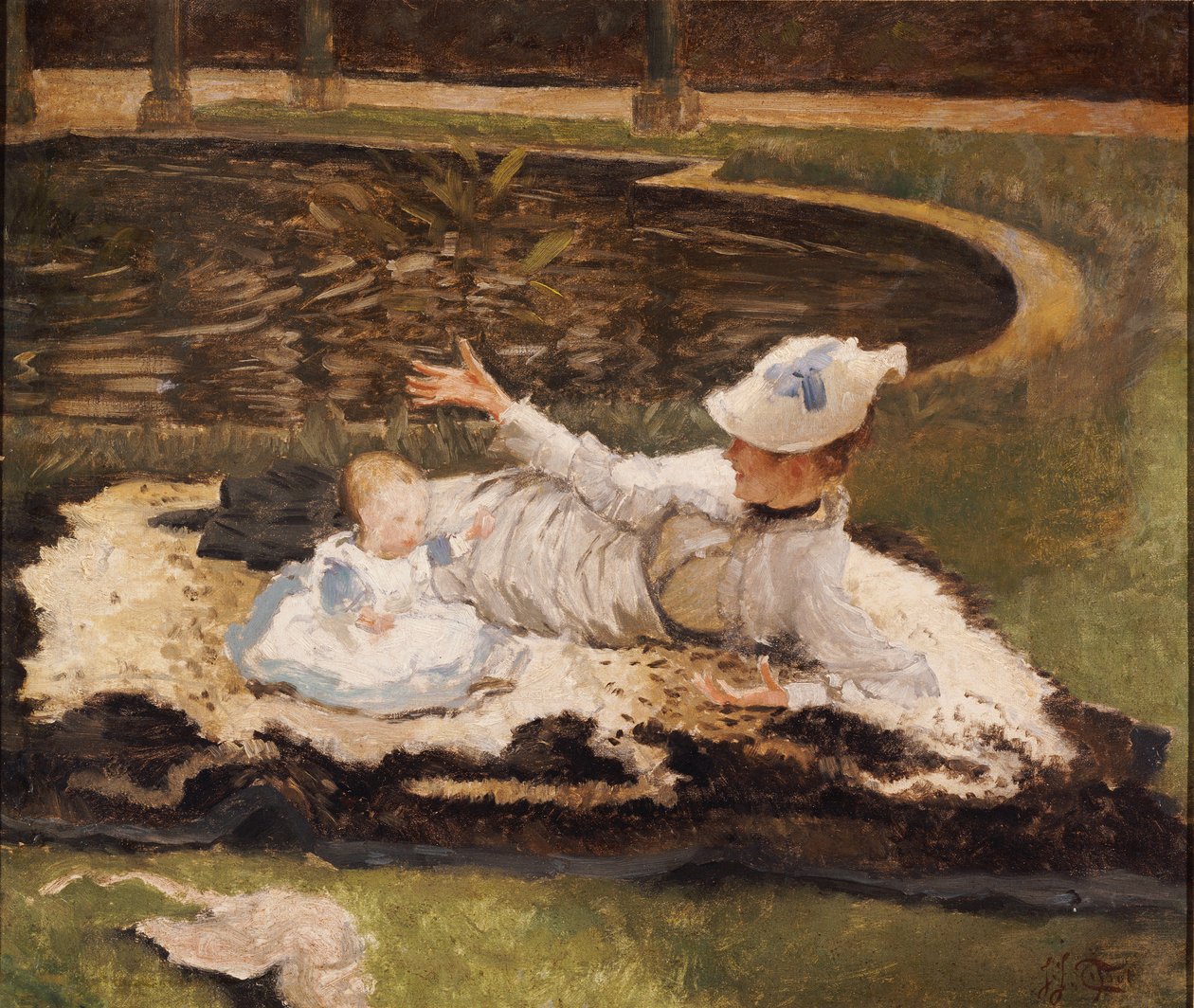 Mrs Newton med ett barn vid en pool av James Jacques Joseph Tissot