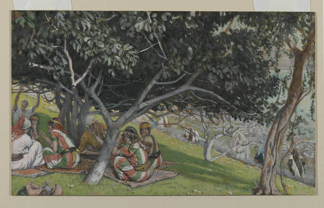 Nathaniel under fikonträdet, illustration från Vår Herre Jesu Kristi liv (wc över grafit på papper) av James Jacques Joseph Tissot
