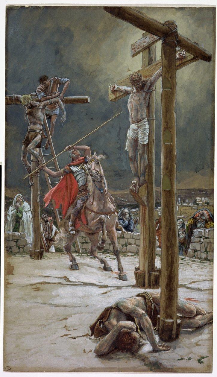 En av soldaterna med ett spjut genomborrade hans sida, illustration till The Life of Christ, c.1886-94 (wc & gouache på kartong) av James Jacques Joseph Tissot