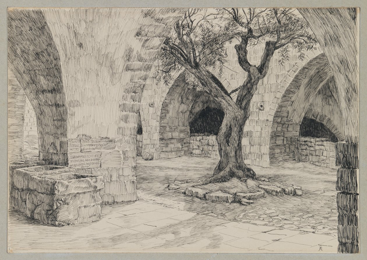 Uthus till det armeniska klostret, Jerusalem, illustration från Vår Herre Jesu Kristi liv (bläck på papper) av James Jacques Joseph Tissot