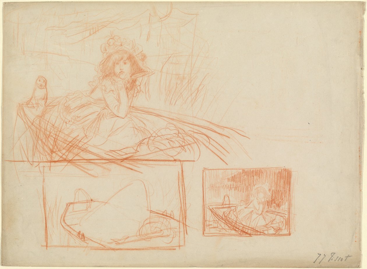 Eftertänksam flicka på drift i en båt av James Jacques Joseph Tissot