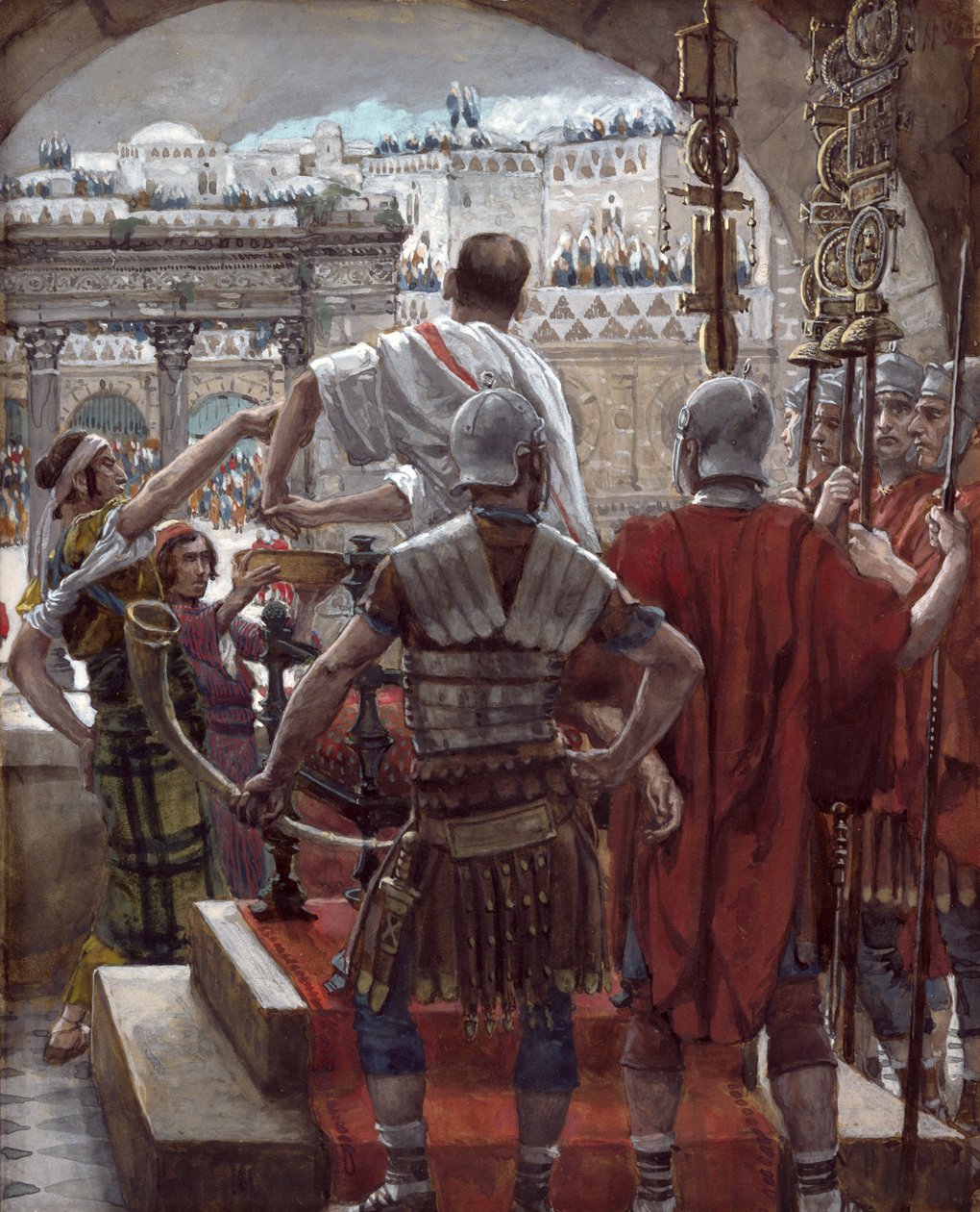 Pilatus tvättar sina händer, illustration till The Life of Christ, c.1886-94 (wc & gouache på kartong) av James Jacques Joseph Tissot