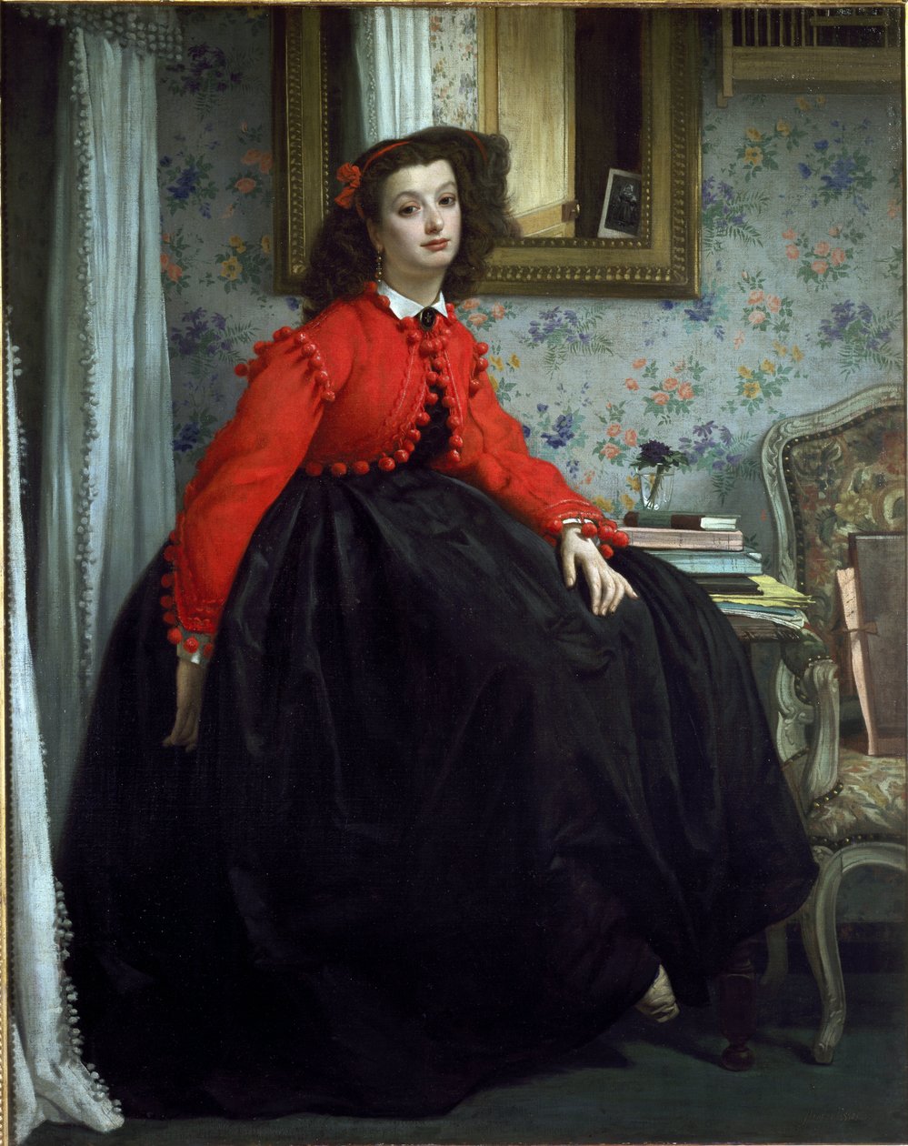 Porträtt av fröken L.L., kallad Girl with red vest - Olja på duk av James Jacques Joseph Tissot