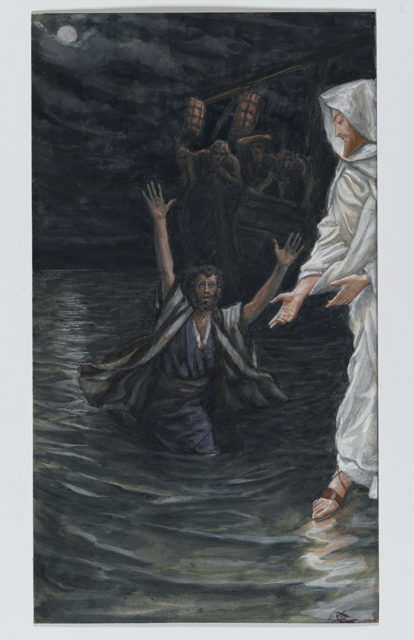 Sankt Peter går på havet, illustration från Vår Herre Jesu Kristi liv (wc över grafit på papper) av James Jacques Joseph Tissot
