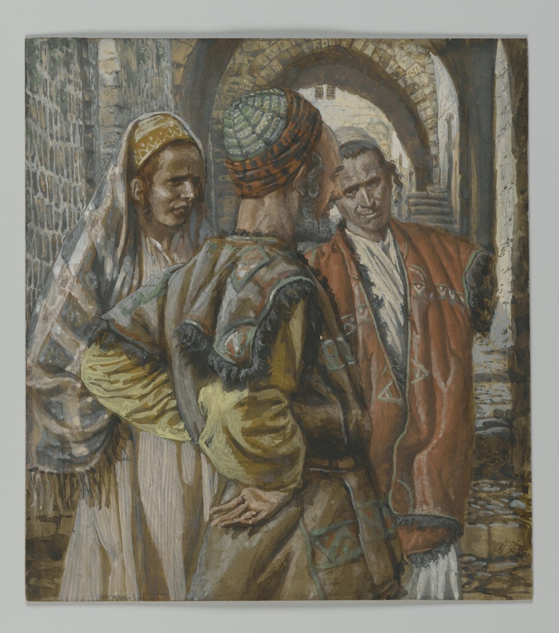 Simon den cyrener och hans två söner Alexander och Rufus, illustration från Vår Herre Jesu Kristi liv, 1886-94 (wc över grafit på papper) av James Jacques Joseph Tissot