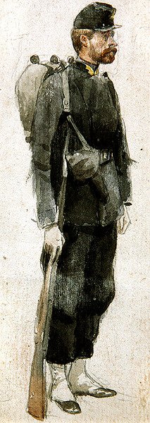 Soldat med gevär "i lugn och ro" (akvarell på papper) av James Jacques Joseph Tissot