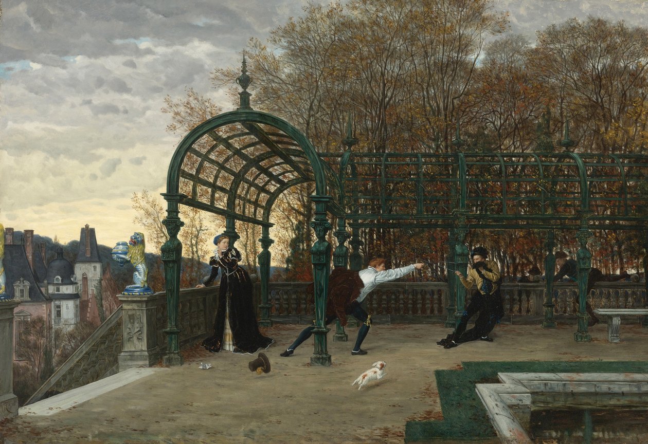 "Attempted Abduction"-målning av James Jacques Joseph Tissot (1836-1902) 1865 Privat samling av James Jacques Joseph Tissot