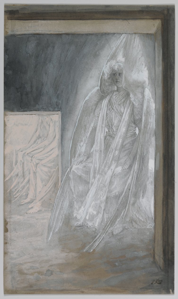 Ängeln som sitter på gravstenen, illustration från Vår Herre Jesu Kristi liv, 1886-94 (wc över grafit på papper) av James Jacques Joseph Tissot