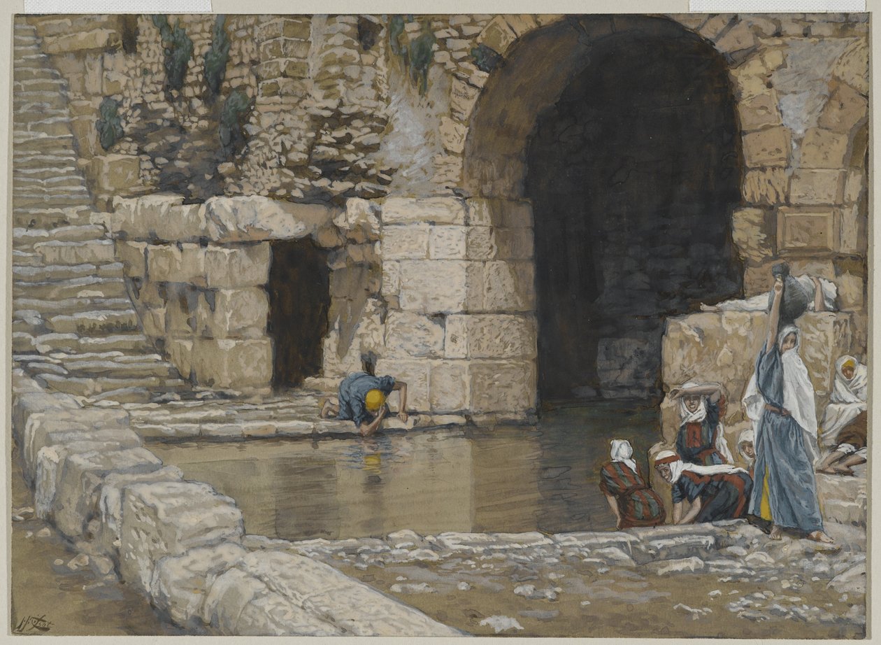 The Blind Man Washes in the Pool of Siloam, illustration från The Life of Our Lord Jesu Christ, 1886-96 (wc över grafit på papper) av James Jacques Joseph Tissot
