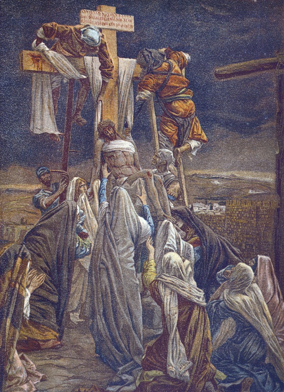 The Descent of the Cross - The Descent from the Cross - från "" The Life of Our Lord Jesus Christ"" - 1899 av James Tissot - La vie de notre seigneur Jesus Christ, av Jacques Joseph (Jacques-Joseph) Tissot dit James Tissot (1836-1902) av James Jacques Joseph Tissot