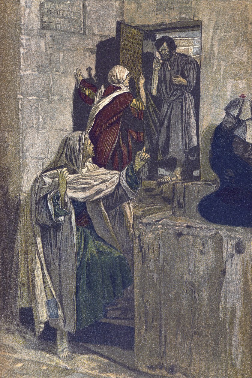 The First Denial of Saint Peter - The First Denial of Saint Peter - från "" The Life of Our Lord Jesus Christ"" - 1899 av James Tissot - La vie de notre seigneur Jesus Christ, av Jacques Joseph (Jacques Joseph) Tissot dit James Tissot (1836-1902) av James Jacques Joseph Tissot