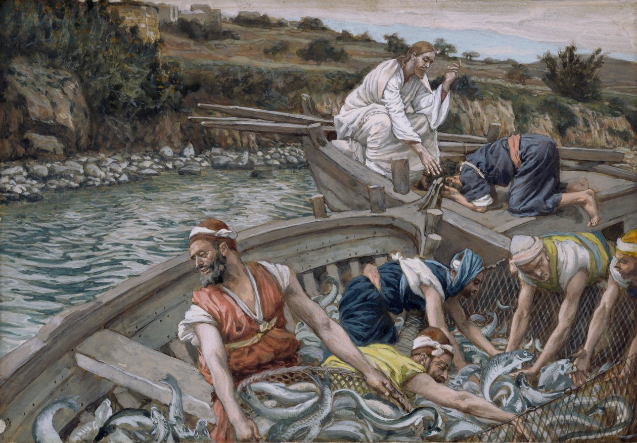The First Miraculous Draft of Fish, illustration till The Life of Christ, c.1886-94 (wc & gouache på kartong) av James Jacques Joseph Tissot