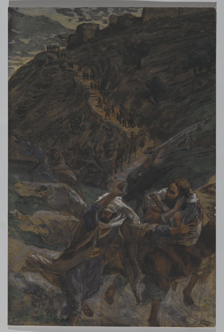 Apostlarnas flykt, illustration från Vår Herre Jesu Kristi liv, 1886-94 (wc över grafit på papper) av James Jacques Joseph Tissot