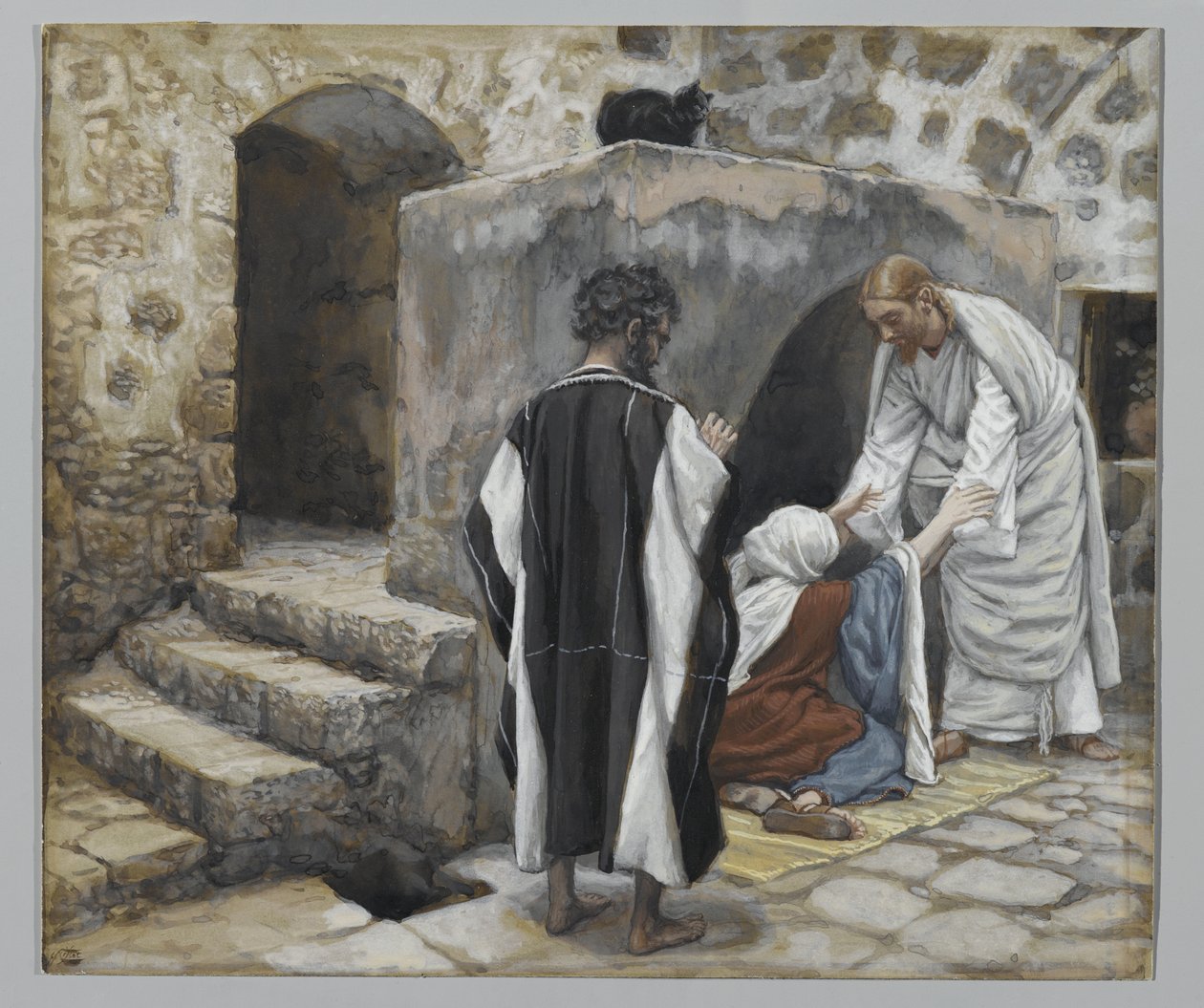The Healing of Peters Mother-in-Law, illustration från Vår Herre Jesu Kristi liv (wc över grafit på papper) av James Jacques Joseph Tissot