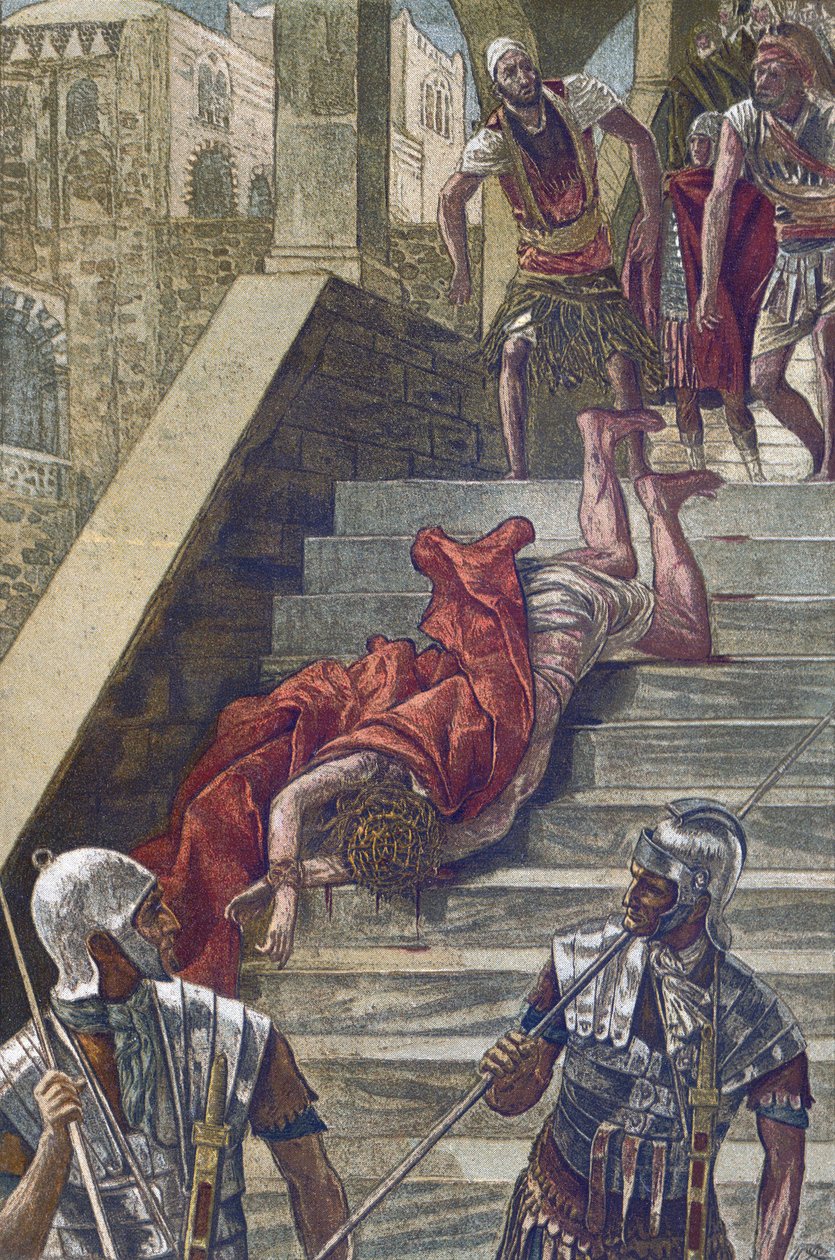 The Holy Staircase - The Scala Sancta - från "" The Life of Our Lord Jesus Christ"" - 1899 av James Tissot - The Life of Our Lord Jesus Christ, av Jacques Joseph (Jacques Joseph) Tissot dit James Tissot (1836-1902) av James Jacques Joseph Tissot