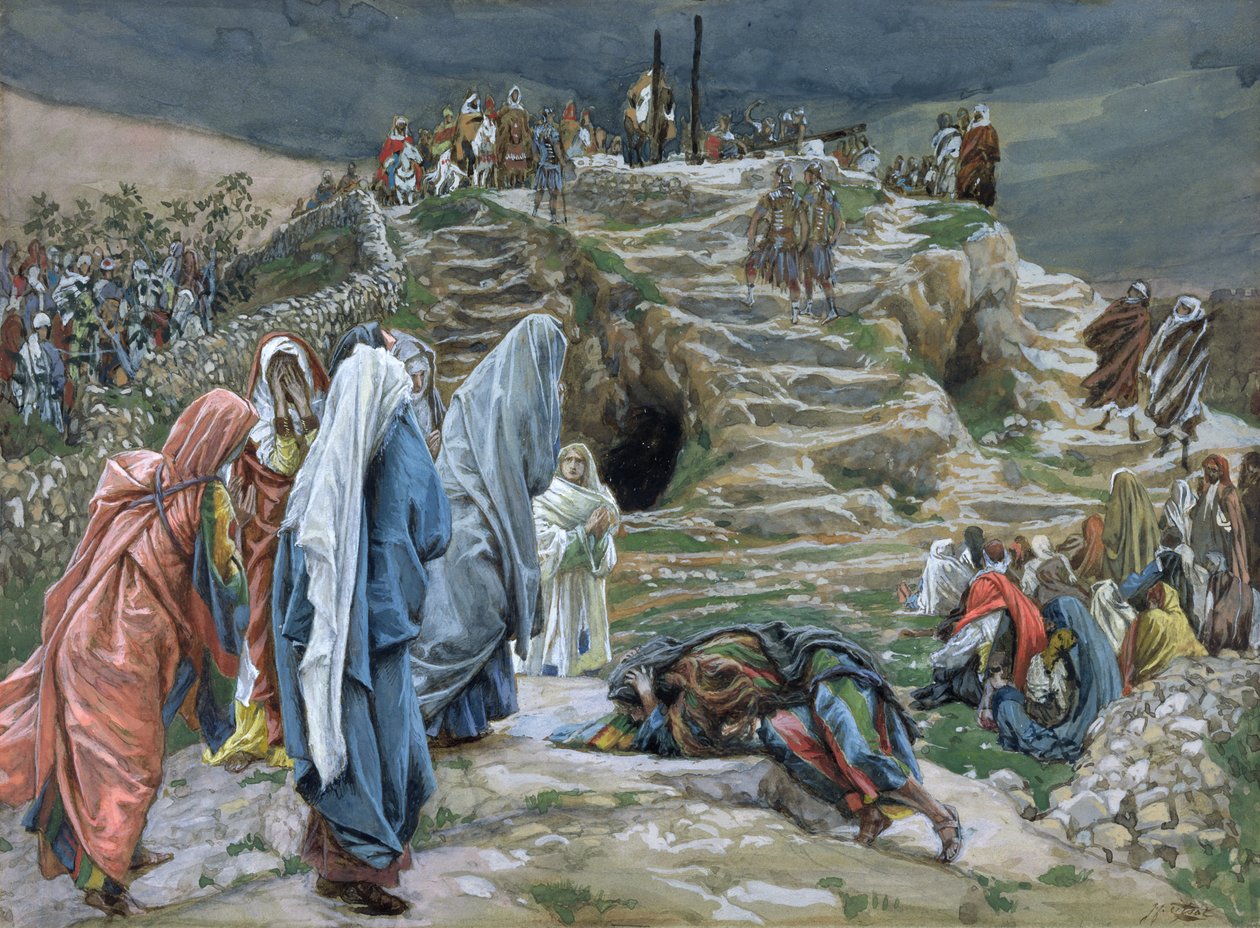 De heliga kvinnorna står långt borta och ser vad som är gjort, illustration till The Life of Christ, c.1886-94 (wc & gouache på kartong) av James Jacques Joseph Tissot