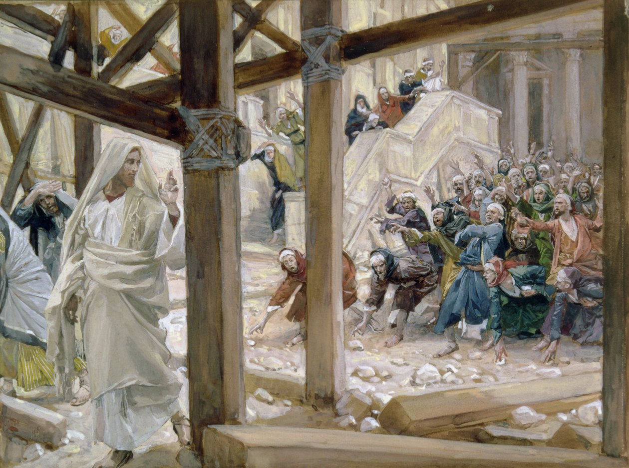 Judarna tog upp stenar för att kasta på honom, illustration till The Life of Christ c.1886-96 (gouache på kartong) av James Jacques Joseph Tissot