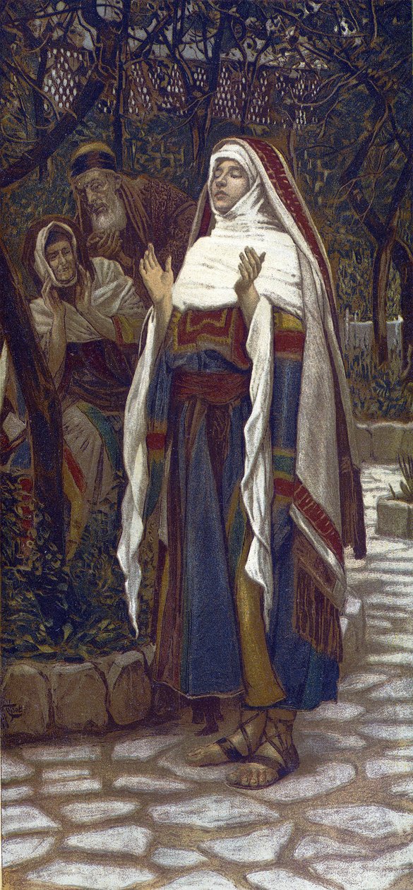 The Magnificat (lovsång som sjungs av Jungfru Maria efter bebådelsen) - The "" Magnificat" - från "" The Life of Our Lord Jesus Christ"" - 1899 av James Tissot - La vie de notre seigneur Jesus Christ, av Jacques Joseph (Jacques Joseph) Tissot dit av James Jacques Joseph Tissot