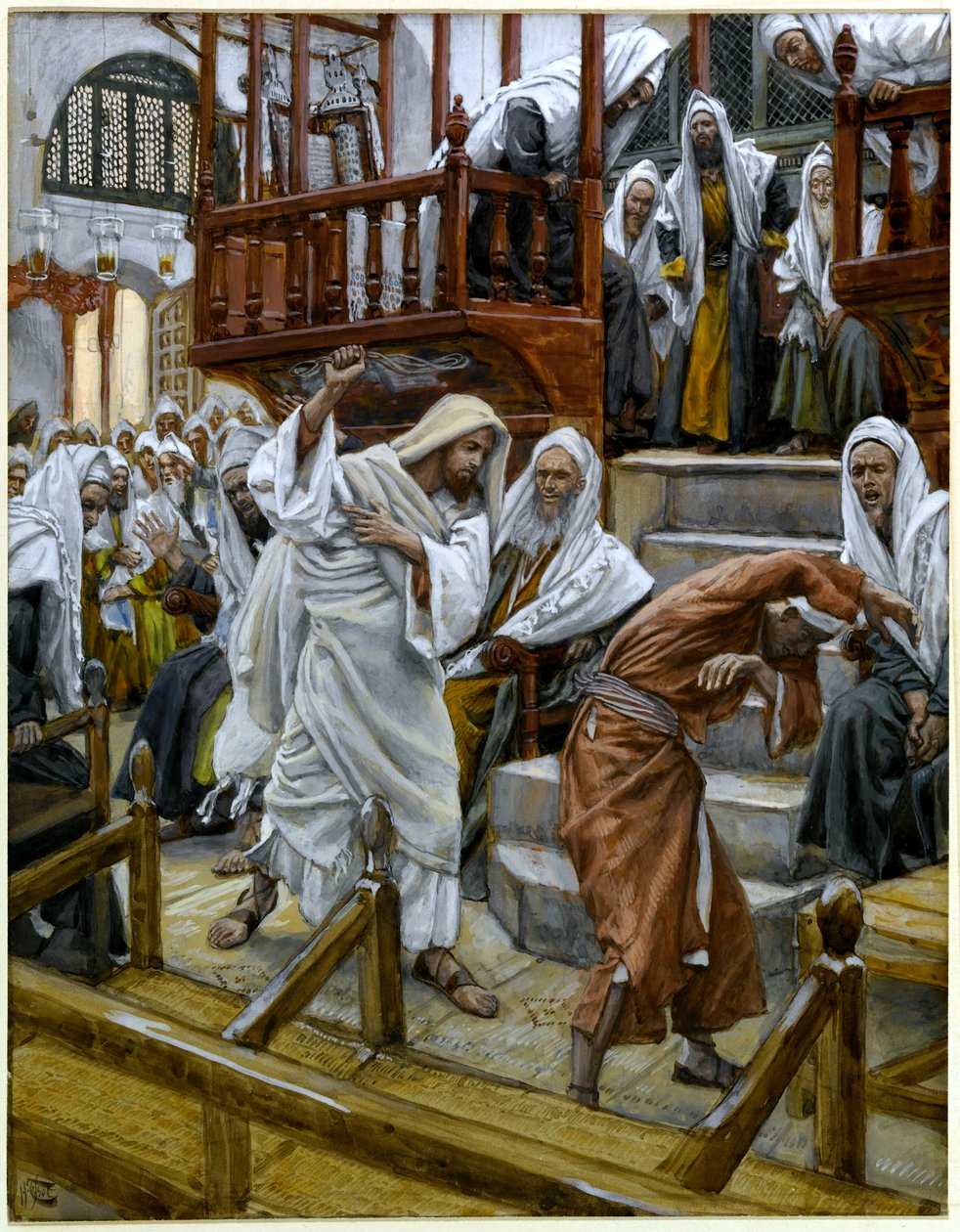 The Man Possessed of a Devil in the Synagogue, illustration till The Life of Christ, c.1884-96 (wc & gouache på kartong) av James Jacques Joseph Tissot