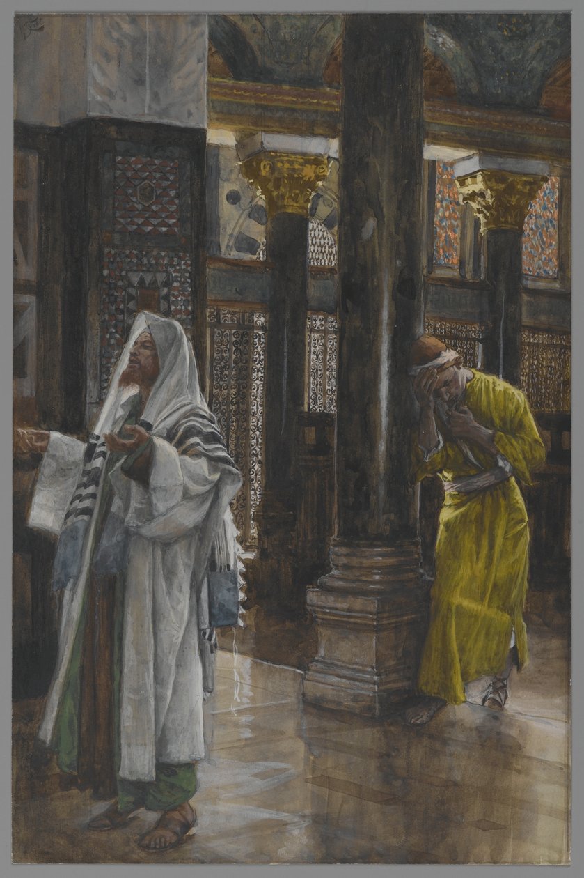 Fariseern och publikanen, illustration från Vår Herre Jesu Kristi liv, 1886-94 (wc över grafit på papper) av James Jacques Joseph Tissot