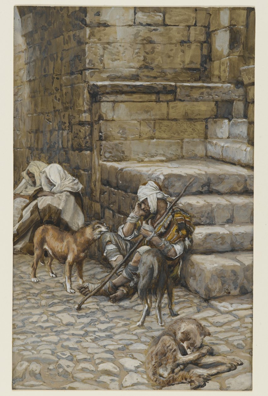 The Poor Lazarus at the Rich Mans Door, illustration från The Life of Our Lord Jesu Christ (wc över grafit på papper) av James Jacques Joseph Tissot