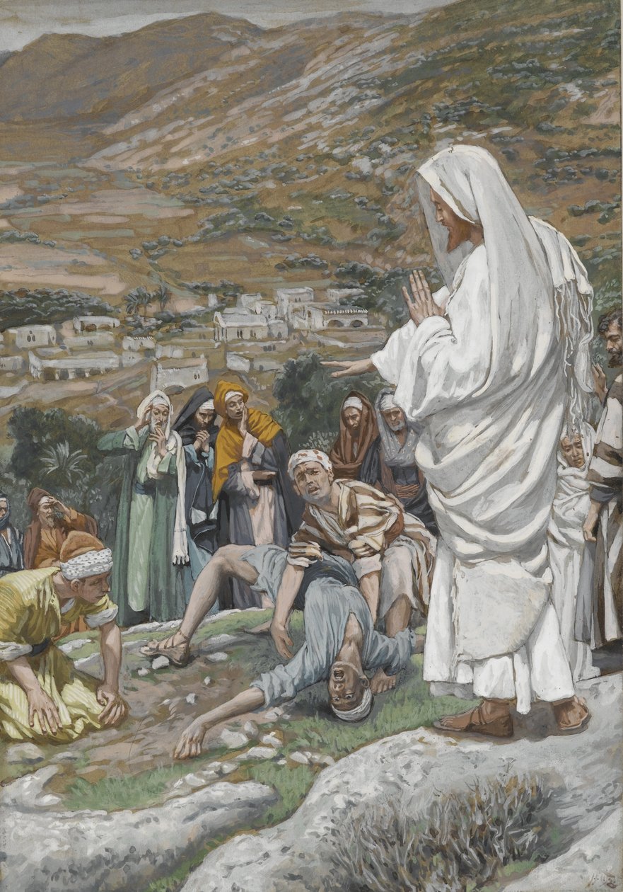 Den besatte pojken vid foten av berget Tabor, illustration från Vår Herre Jesu Kristi liv, 1886-96 (wc över grafit på papper) av James Jacques Joseph Tissot