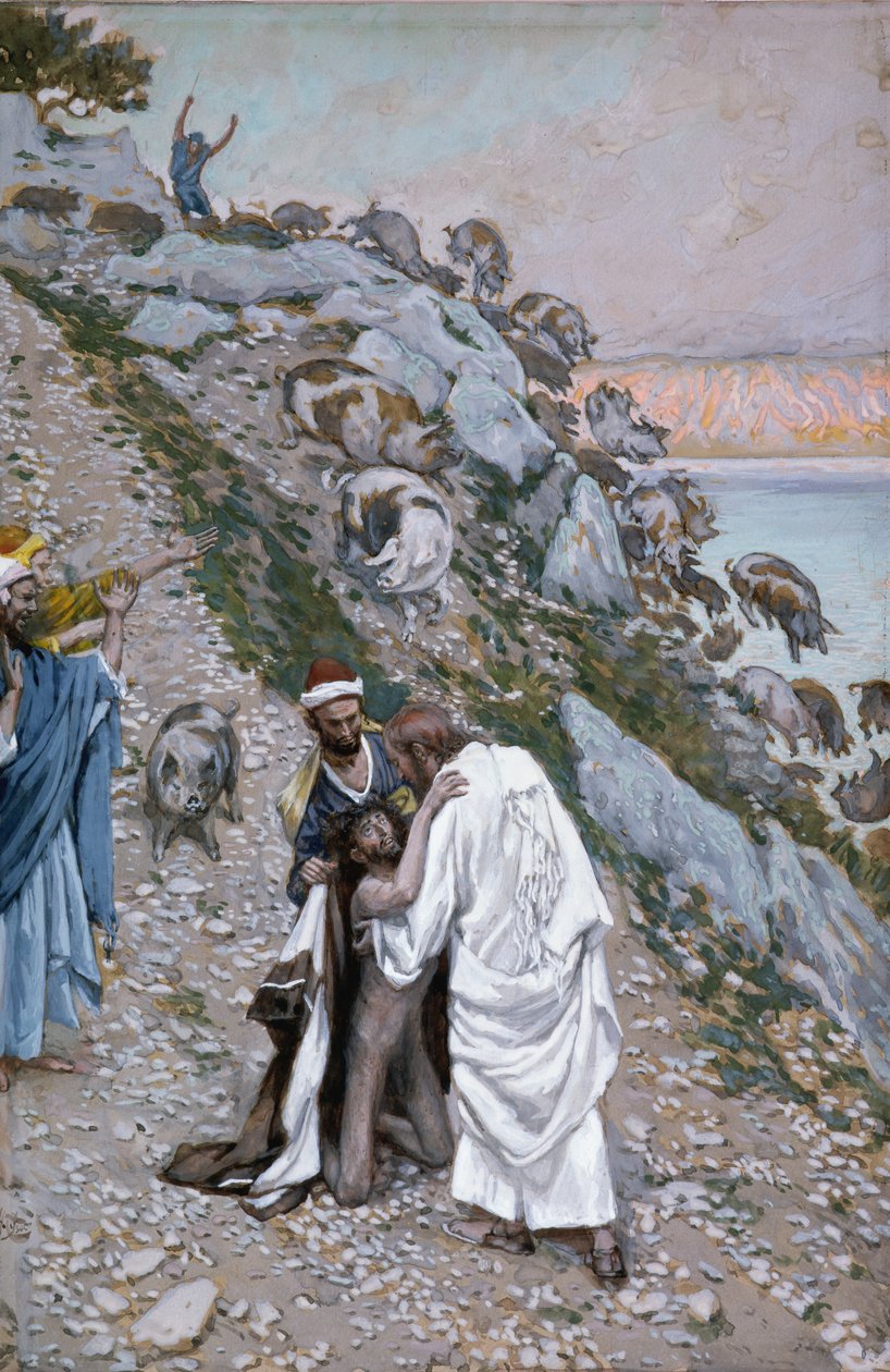 The Swine Driven into the Sea, illustration till The Life of Christ, c.1886-94 (wc & gouache på kartong) av James Jacques Joseph Tissot