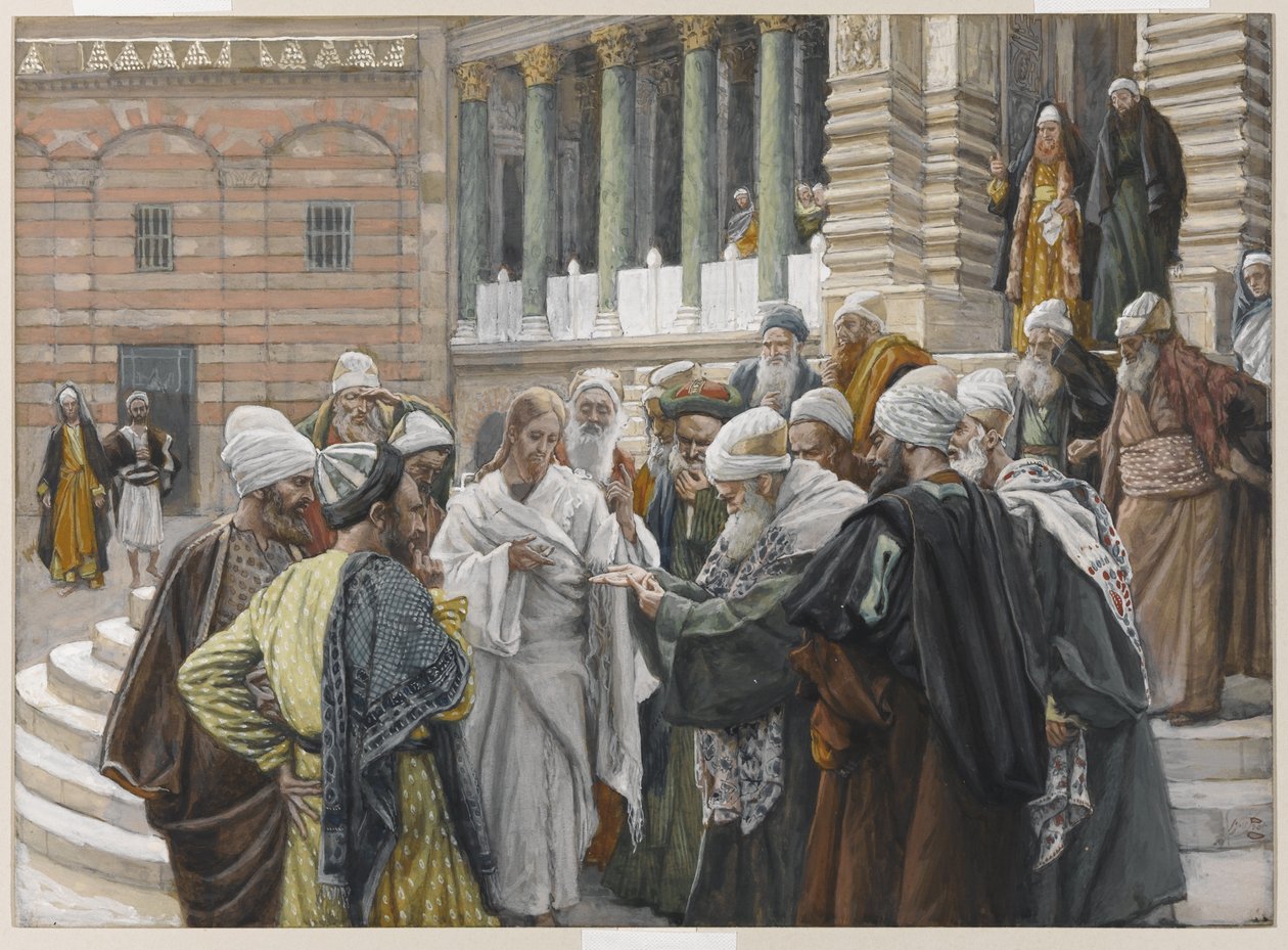 Tribute Money, illustration från The Life of Our Lord Jesus Christ, 1886-94 (wc över grafit på papper) av James Jacques Joseph Tissot