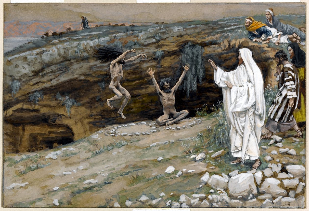 The Two Men Possessed with Unclean Spirits, illustration till The Life of Christ, c.1884-96 (wc & gouache på kartong) av James Jacques Joseph Tissot