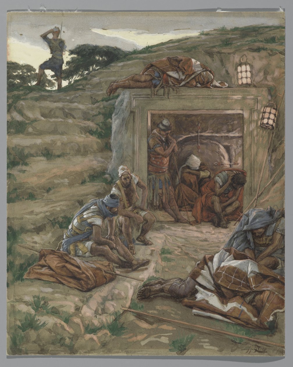 Vakten över graven, illustration från Vår Herre Jesu Kristi liv, 1886-94 (wc över grafit på papper) av James Jacques Joseph Tissot