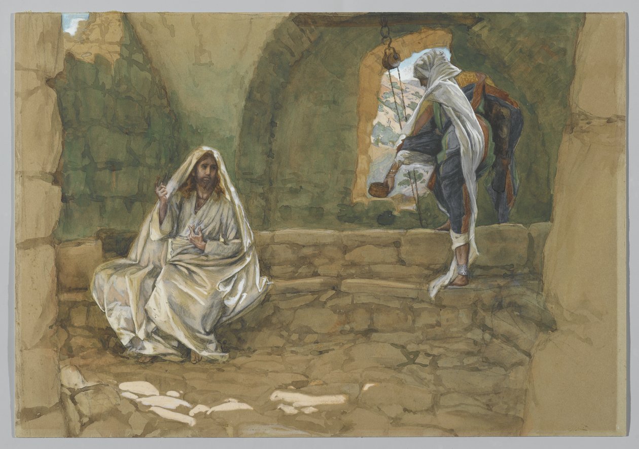 Samariens kvinna vid brunnen, illustration från Vår Herre Jesu Kristi liv (wc över grafit på papper) av James Jacques Joseph Tissot