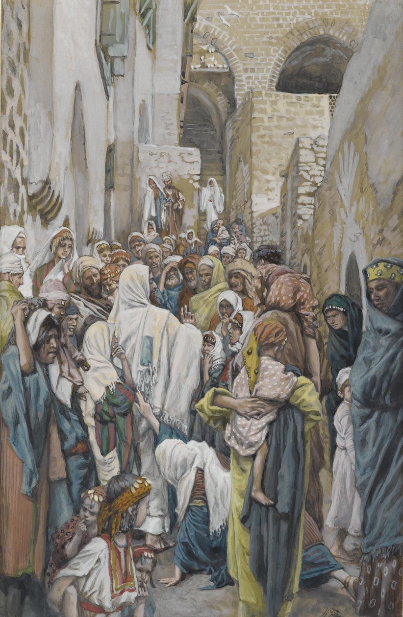 The Woman with a Issue of Blood, illustration från Vår Herre Jesu Kristi liv (wc över grafit på papper) av James Jacques Joseph Tissot