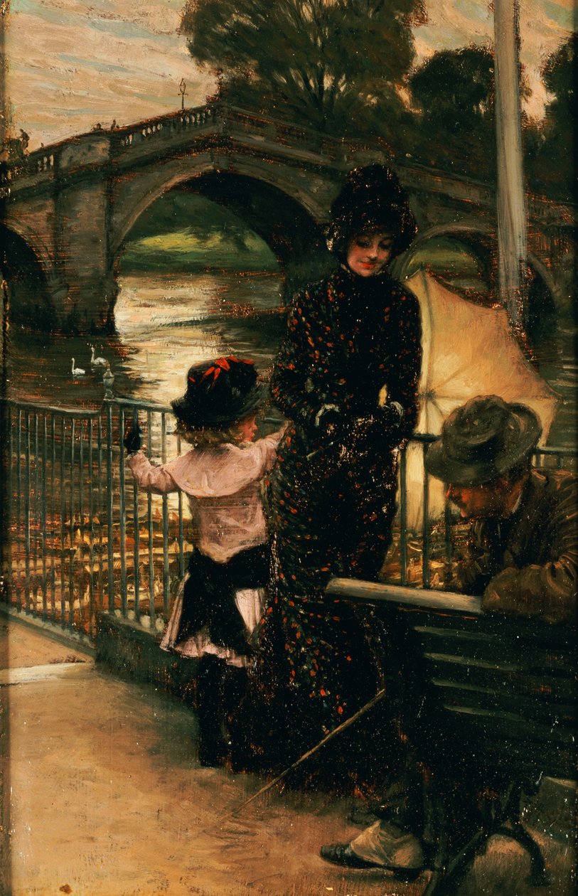 Konstnären, Mrs. Kathleen Newton och hennes systerdotter, Lilian Hervey, vid Themsen i Richmond, 1878-79 av James Jacques Joseph Tissot