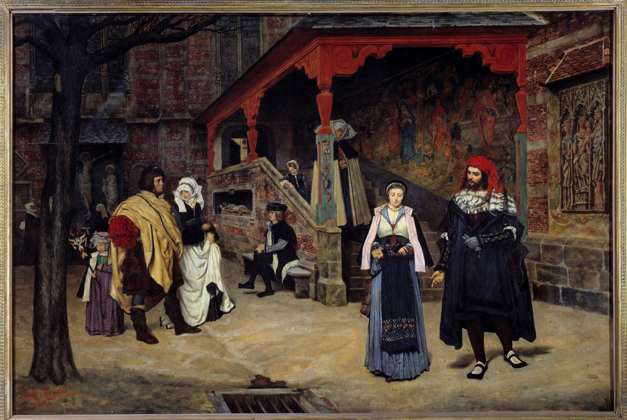 Mötet mellan Faust och Margarita Illustration av "" Faust"" av Johann Wolfgang von Goethe. Målning av Jacques Joseph (Jacques-Joseph) Tissot dit James Tissot (1836-1902) av James Jacques Joseph Tissot