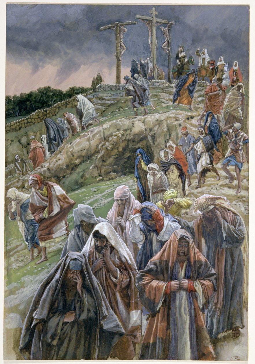 Människorna, som såg det som gjordes, slog sina bröst, illustration till The Life of Christ, c.1886-96 (gouache på kartong) av James Jacques Joseph Tissot