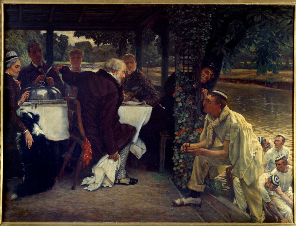 Den förlorade sonens återkomst: den feta kalven Modern anpassning av liknelsen om det förlorade barnet som återvänder till sin ångerfulla far. Målning av Jacques Joseph (Jacques-Joseph) Tissot dit James Tissot (1836-1902) 1880 Sön. 1x1,3 m Nantes, musee de av James Jacques Joseph Tissot